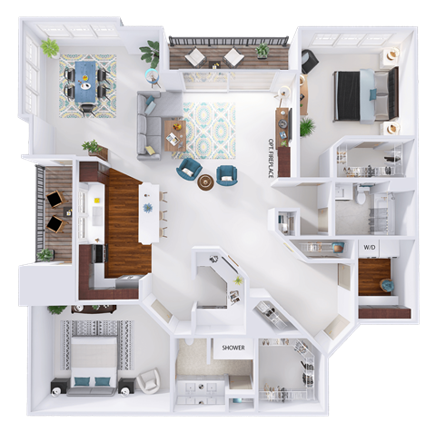 Floor plan for 2 beds, 2 baths, 1728 sqft